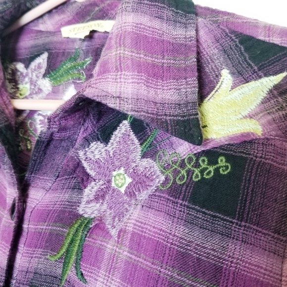 STETSON WOMEN'S AMETHYST OMBRE PLAID SHIRT XS Western Rodeo southwest Cotton - Picture 5 of 12